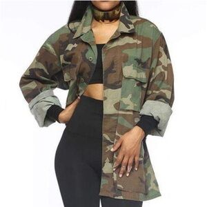 Army camouflage jacket with multiple front pockets